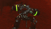 a robot with a green light on its head is shooting a rocket