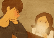 a man and a woman are looking at each other