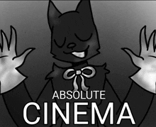 a black and white drawing of a cat with the words absolute cinema above it