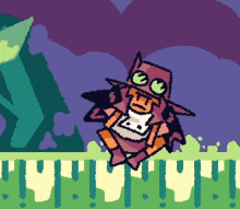a pixel art drawing of a purple and orange monster