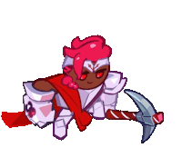 a cartoon character with red hair is holding a hammer and shield .