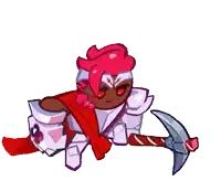 a cartoon character with red hair is holding a hammer and shield .