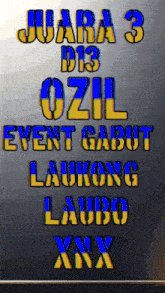 a blue and yellow sign that says juara 3