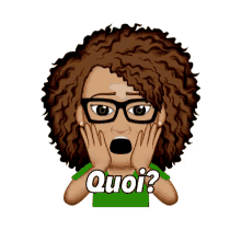 a cartoon of a woman with curly hair says quoi