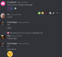 a screenshot of a conversation between frizzyleex3 and grim reaper at 3:31 pm