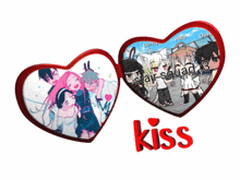 a couple of hearts with the word kiss on the bottom right