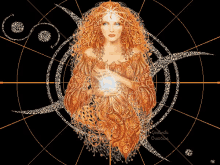 a painting of a woman with red hair is surrounded by a circle and says gothic creative