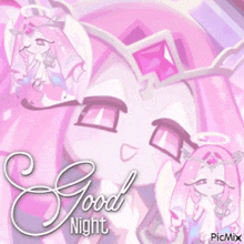 a picture of a girl with pink hair and a crown on her head .