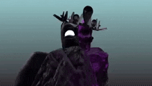 a 3d rendering of a purple monster with a crown on his head .