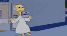 mr. simpson from the simpsons is standing in front of a door with his arms outstretched in a cartoon .