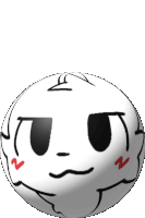 a white ball with a face drawn on it and a red n on its cheek