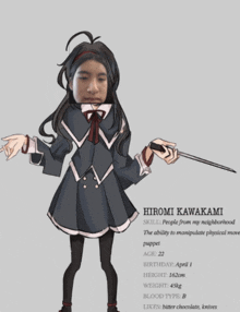 a cartoon of hiromi kawakami holding a knife