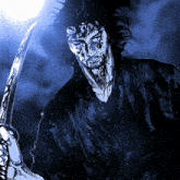 a drawing of a man holding a sword in his hands