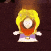 a cartoon character is dancing in a dark room .