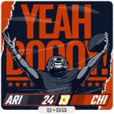 a football player is holding a football in his hands and says yeah boom