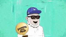 a cartoon character is holding a gold trophy that says sharderr otter mompt
