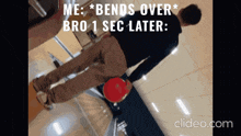 a man bends over bro 1 sec later in a video