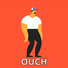 an illustration of a man wearing a hat and the word ouch