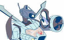 a cartoon drawing of a robot holding a steering wheel