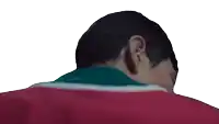 a close up of a man 's head and neck with a white background