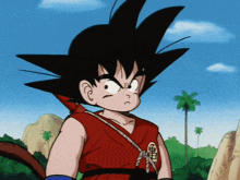 a cartoon character named goku is wearing a red vest