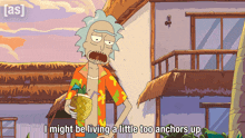 rick from rick and morty is holding a pineapple in his hand