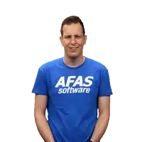 a man wearing a blue afas software shirt applauds