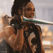 Licking The Dagger Valkyrie GIF - Licking The Dagger Valkyrie Tessa Thompson GIFs