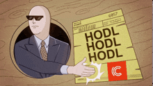 a cartoon of a man in a suit and tie holding a piece of paper that says hodl hodl hodl