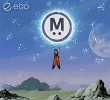 a picture of a person holding a circle with the letter m in it