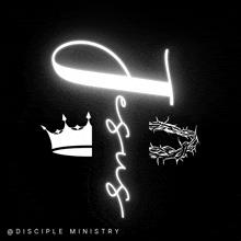 a black background with a crown and the word jesus