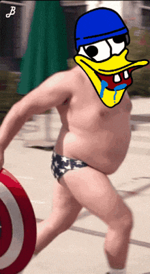 a cartoon of a man with a duck face on his chest