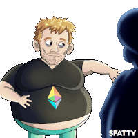 a cartoon of a man with an ethereum logo on his shirt and the word fatty on the bottom