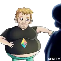 a cartoon of a man with an ethereum logo on his shirt and the word fatty on the bottom