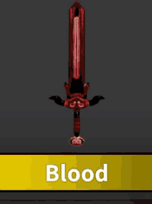 a picture of a bloody sword with the word blood under it