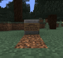 a minecraft character is laying in the grass with a sign that says ' a few blocks away ' on it