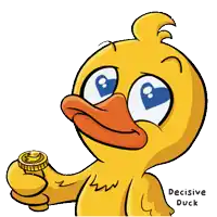 a cartoon duck is holding a coin in its beak and giving a thumbs up sign