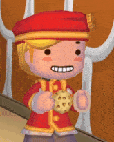 a cartoon character is wearing a red hat and holding a ball