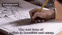 a person is drawing on a piece of paper with a pencil .
