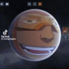 a close up of a cartoon character 's face in a sphere on a computer screen .