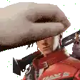 a man in a red jacket is holding a gun and a cat is covering his face with a hat .
