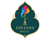 a logo for sheesha mahal with a hookah in the center