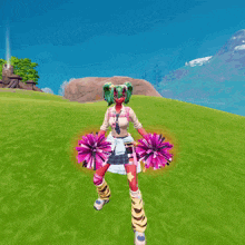 a cheerleader in a video game holding pom poms