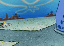a cartoon drawing of a spongebob squarepants scene with a pizza box on the ground