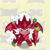 a cartoon character with red wings and a red hat