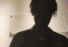 a silhouette of a man wearing a black nike shirt
