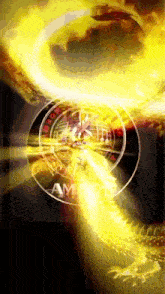 a circle with the word am on it is surrounded by fire