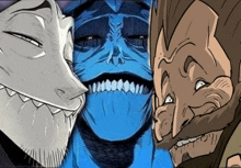 a cartoon drawing of a man with a beard and a blue face