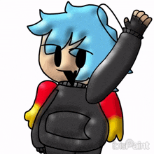 a drawing of a person with blue hair and a black sweater with ibis paint written on the bottom right