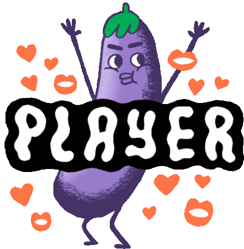 Eggplant With Hands In The Air Boasting Player Sticker - Peachieand Eggie Google Player Stickers